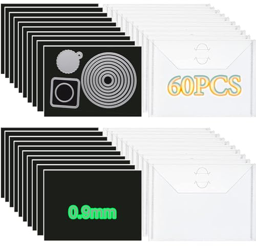 CYFUN DESIGN 60-teiliges Stanzformen- und Stempel-Aufbewahrungsset, 0,9 mm Dicke magnetische Blätter, 17,8 x 12,7 cm Bastel-Stanzformen-Aufbewahrungsumschläge