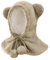 JFAN Wintermütze Kinder Warm Schalmütze mit Fleecefutter Plüsch Beanie Bär Mütze Schal 2 in 1 Mit Bommel-Kordelzug für Jungen Mädchen Khaki