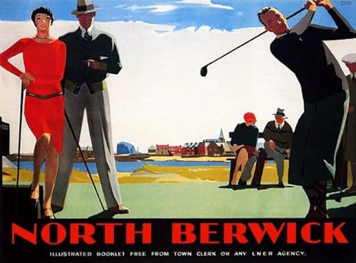 Puzzle 1000 Teile North Berwick Golf Seaside Schottland Schottische Vintage Reise Kunstdruck 2 Wandkunst Holzpuzzle Spielzeug Spiele für Erwachsene Kinder Kinder Jugendliche Geschenk