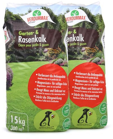 Verdurmax 2 x 15 kg de chaux pour jardin et pelouse - Optimisation du pH - Amendement calcaire avec magnésium pour un vert intense - Améliore l’absorption des nutriments par l’herbe et les plantes