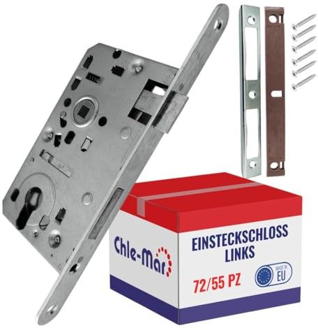 Chle-Mar - Einsteckschloss 72/55 | Zimmertürschloss für Innen- & Außentüren | Robustes Türschloss für Haustür, Garagentor & Gartenhaus | Schlosskasten mit Montagematerial Komplettset