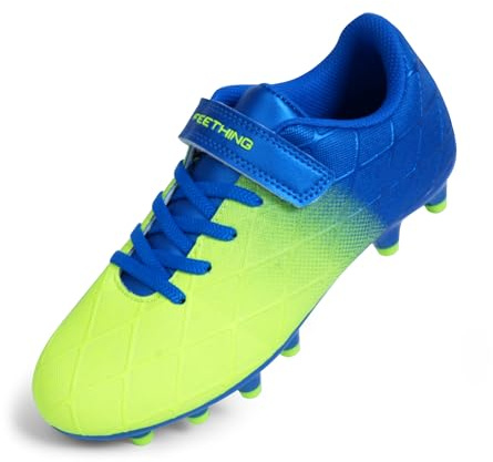 FEETHING Zapatos de Fútbol para Niños Unisex Al Aire Libre Zapatos de Fútbol para Jóvenes Botas de Fútbol(Azul/Verde,4US-36EU-3UK Gran Niño)
