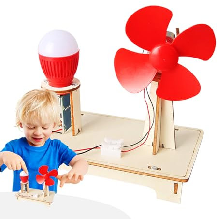Kit de turbina eólica de Madera - Modelo de generador de Molinos de Viento de Bricolaje para proyectos de Ciencias de la física, Experimento de energía renovable para niños de 7 a 14 años, Juguete de