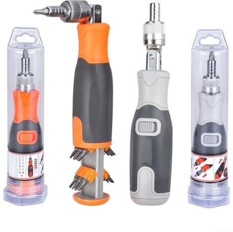 Multi-Function Ratchet Screwdriver Set with Magnetic Tip Chrome Vanadium Steel 180 Degree Rotating Handle for Furniture Door Lock Installation(Orange)