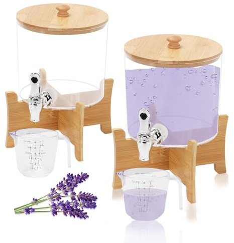 Distributeur de lessive, Distributeur d'assouplissant 2,5 L pour l'organisation de la buanderie, Porte-lessive avec Robinet en Acier Inoxydable, récipient pour lessive (2 Ensembles)