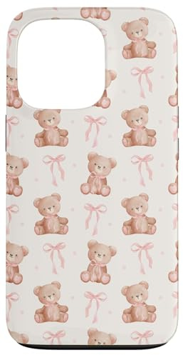 Niedlicher Teddybär, kokett, rosa Schleife, Kawaii, Mädchen, ästhetisch Hülle für iPhone 13 Pro