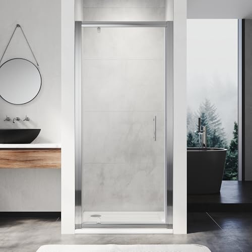 ZANOFIRA 860mm Pivot Hinge Shower Door Screen 6mm Toughened Safety Clear Glass Reversible for Shower Enclosure Bathrooms Shower Cubicle