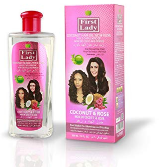 First Lady: Ayurvedisches Kräuter-Haaröl „Kokosnuss mit Rose“, 300 ml, für schönes Haar, zur Haarwurzel-Vitalisierung, für afrikanische, asiatische und europäische Haartypen