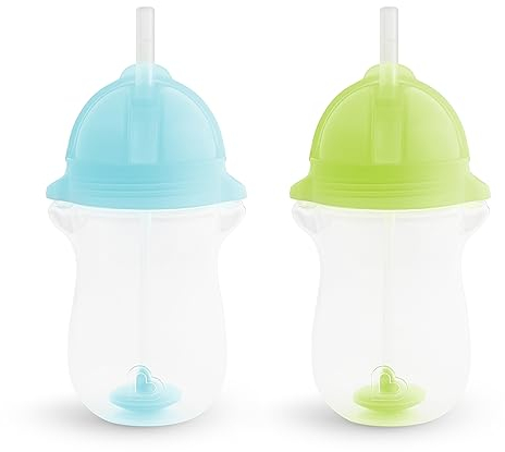 Munchkin Click Lock - Bicchiere con cannuccia pesante, 2 pezzi - 296ml Verde e Blu