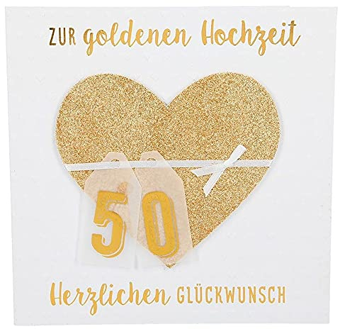 Depesche 8211.048 Glamour Glückwunsch-Karte zur Gold-Hochzeit, hochwertige Grußkarte mit glitzernden Elementen, ohne Innentext, inkl. Umschlag, 15,5 x 15,5 cm