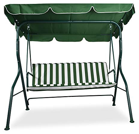FRANKYSTAR Dondolo Altalena da Giardino/Terrazza a 3 Posti in Ferro Battuto e Tessuto con Cuscini e Tettuccio Parasole 170(L) X110(P) X152(H) CM