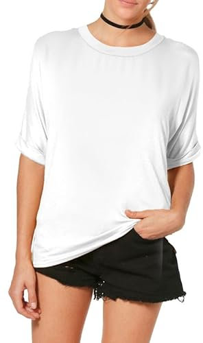 Re Tech UK - Soft Oversized T Shirts for Women UK | Casual Loose Fit Round Neck Tee | Lightweight Oversized Gym T Shirts for Women | Perfect for Warm Weather & Year Round Layering (20-22, White)