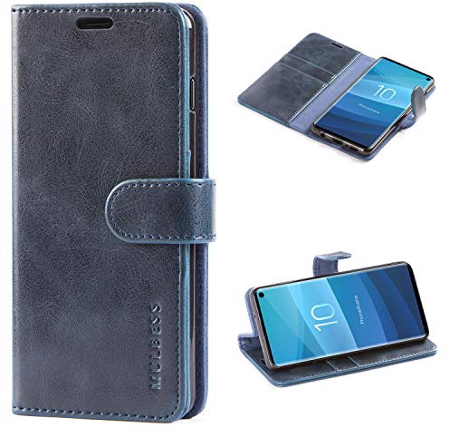 Mulbess Handyhülle für Samsung Galaxy S10 Hülle, Leder Flip Case Schutzhülle für Samsung Galaxy S10 Tasche, Dunkel Blau