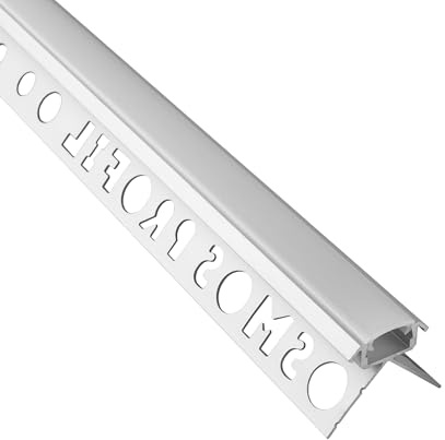 C-T77 LED Alu Fliesenprofil Ecke Außen 10 mm silber 1m milky | Für sauber eingelegte LED-Streifen mit geschützter Führung und gleichmäßiger Lichtverteilung, Abdeckung milky