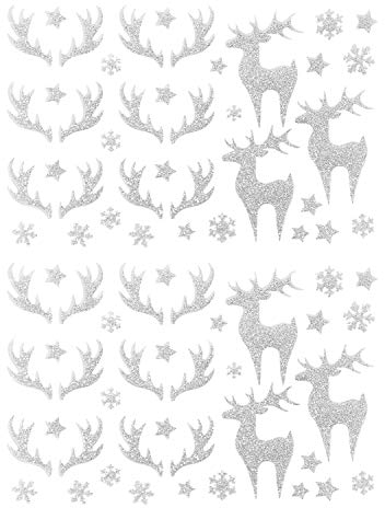 Oblique Unique® 78 Weihnachts Sticker Glitzer Xmas Aufkleber für Weinachten Rentier Sterne Geweih Schneeflocken als Weihnachtsdeko - Farbe wählbar (Silber)
