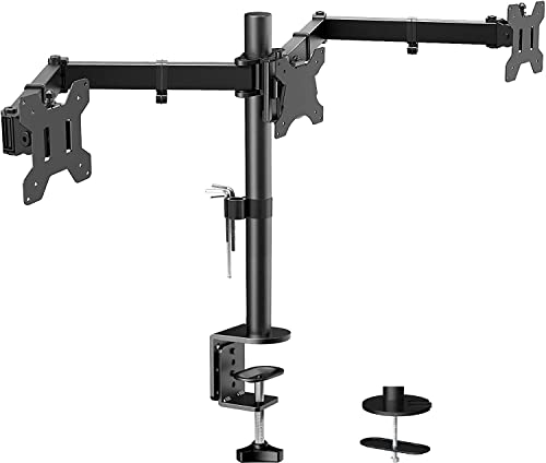 HUANUO Monitorhalterung für 3 Monitore von 13-27 Zoll (Bildschirmbreite unter 60 cm), Bildschirmhalterung für 2 Monitore von 13-35 Zoll, Tragfähigkeit 10 kg pro Arm, VESA 75 & 100 mm