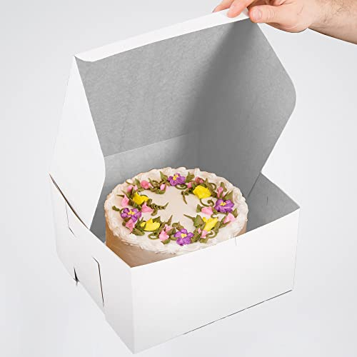 Venuscello® 100 x Cake Box Fold Flat Cardboard 9 X 9 X 4 Storage Container for Store Cup Cake Pastry Muffins, Dessert, Cookies & More - Disposable White