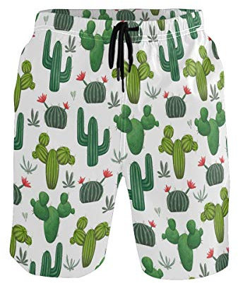 BKEOY Herren Strandshorts Aquarell Kaktus Shorts Sommer schnell trocknend Surfbrett Badehose mit Netzfutter Gr. XXL, Multi