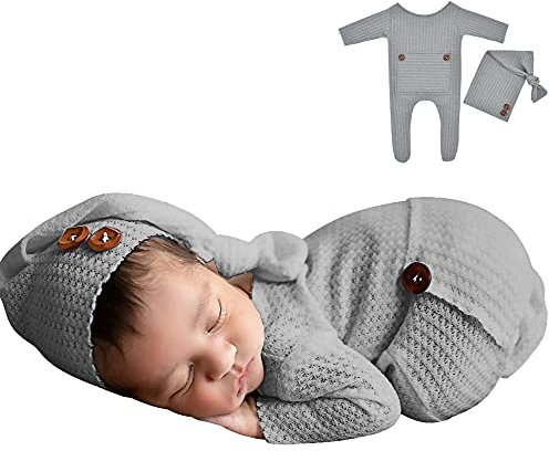 Winmany Bambino Maglia all'Uncinetto Foto Fotografia Prop Abiti Outfits 2PCS Newborn Photo Prop Pagliaccetto Cappelli Costume Accessori per Neonati per 0-2 Mesi