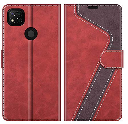 MOBESV Custodia per Xiaomi Redmi 9C, Cover a Libro Magnetica Custodia in Pelle per Xiaomi Redmi 9C, Elegante Rosso