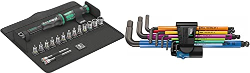 Wera 05004180001 Bicycle Set Torque 1 Fahrrad Drehmomentschlüsselsatz, Schwarz, 16-Teilig & 05022210001 950/9 Hex-Plus Multicolour HF 1 Winkelschlüsselsatz, 9 Stück