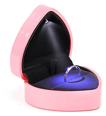 Ring Box Herzform,Samt Ring-Schachtel mit LED-Licht Ringbox Ehering Box Schmuckkasten Präsentationsbox Ringschatulle Ohrring Geschenk Storage Box Etui für Hochzeit Valentinstag Verlobungsring,Rosa