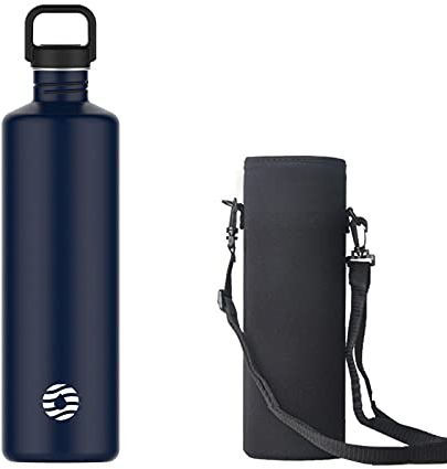 Healter-Borraccia 2 litri acciaio Nessun isolamento Borraccia acciaio inox Bottiglia Senza Perdite Borraccia Palestra Sportiva Viene fornito con borsa da viaggio per attività all'aperto(Blu scuro)