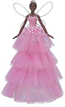 Gisela Graham 18cm Black Skinned Fairy Tree Topper | Pink Dress