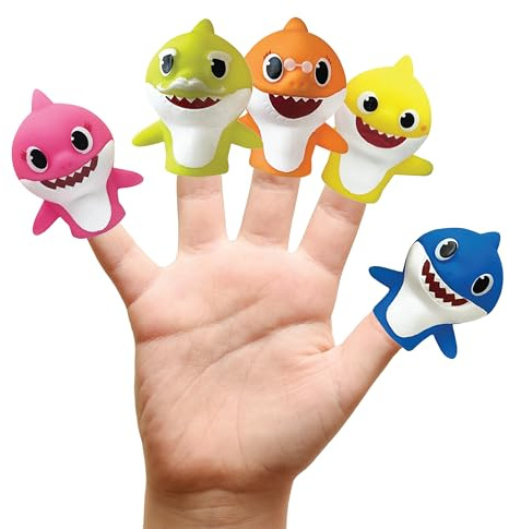 Nickelodeon Baby Shark 5 Pc Finger Puppet Set - Party Favors, Educational, Bath Toys, Story Time, Beach Toys, Playtime,5 Count (Pack of 1)