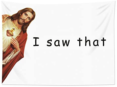 LB Lustiger JesusTapisserie Jesus Christus I Saw That Wandteppich Wandbehang Weihnachten Wandteppich für Schlafzimmer Ästhetik Schwarz Weiß Lustige Wörter Tapisserie für Wohnzimmer College Wohnheim