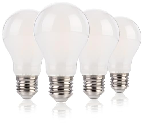 FLSNT Dimmable Ampoule LED Edison E27, A60 Rétro LED à Filament Lampe, 7W(équivalent 60W), 2700K Blanc Chaud 900LM, Verre gelé, Lot de 4