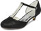 JIAJIA Scarpe da Sposa da Donna 01129 Punta Chiusa T-Strap Tacco Basso Raso di Pizzo Pompe Imitazione Scarpe da Sposa Colore Nero, Taglia 42 EU