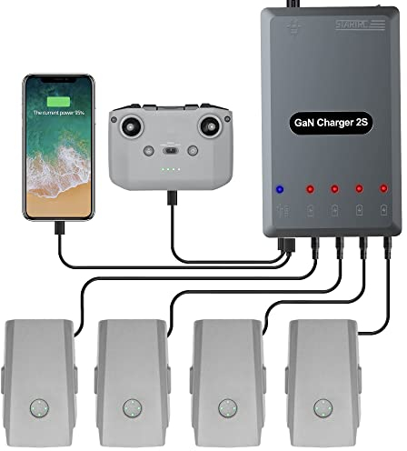 STARTRC Mavic Air 2 Batterie Ladegerät für DJI Air 2S / Mavic Air 2 Akku Zubehör, 6 in 1 GaN 120W Rapid Multi Parallel Ladehub Zubehör