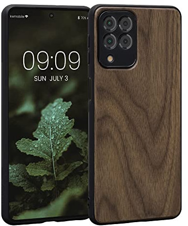 kwmobile Custodia Compatibile con Samsung Galaxy M53 5G Cover - Protezione in Legno per Smartphone - Back Case con Bumper in Silicone TPU - Marrone Scuro