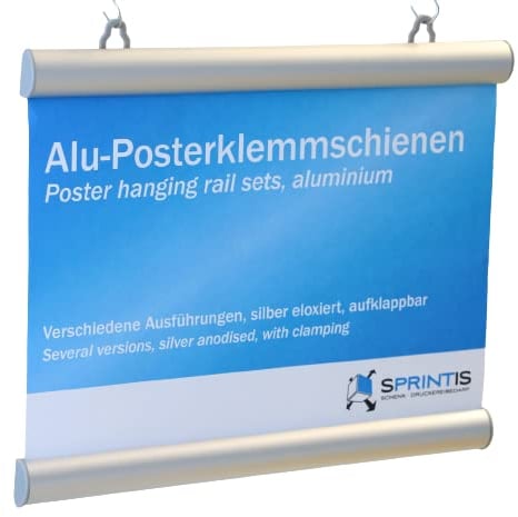 SPRINTIS Posterschiene aus Aluminium, Posterklemmschienen zum Aufklappen, mit Anti-Rutsch-Gummi (1000 x 26 mm)