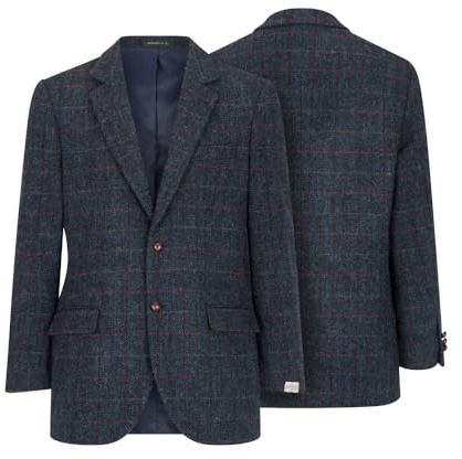 Walker & Hawkes - Blakemore - Blazer Classique pour Homme - Harris Tweed à Chevrons/Carreaux - Bleu Roi - EU 56 (UK 46)