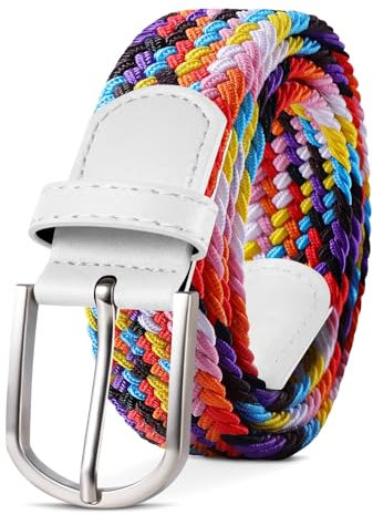 TANGCHAO Stoffgürtel Stretchgürtel Elastik Flechtgürtel Geflochtener und Elastischer Dehnbarer Gürtel für Damen und Herren Breite 3.3cm Regenbogen 105cm