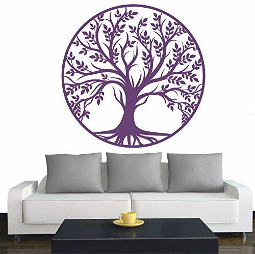 INDIGOS UG - Wandtattoo Wohnzimmer - Wandaufkleber Baum des Lebens - 0 - Lebensbaum Weltenbaum - 96x96 cm - Violett - Aufkleber Kinderzimmer Schlafzimmer Küche Badezimmer Büro Dekoration