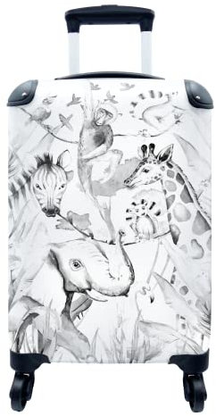 MuchoWow© Koffer Handgepäck Trolley Rollkoffer Kleine Reisekoffer mit 4 Rollen - Aquarellieren - Tiere - Elefant - Jungen - Mädchen - Kinder - Kinder - Cabin Size < 55x40x23 & 55x40x20 cm -