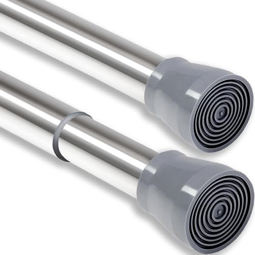 2 bastoni per tende da doccia a pressione, estensibili, senza forature, telescopici, regolabili, adatti come divisori per stanze e tende per librerie e bagni (110-220 cm, argento (grand silver))