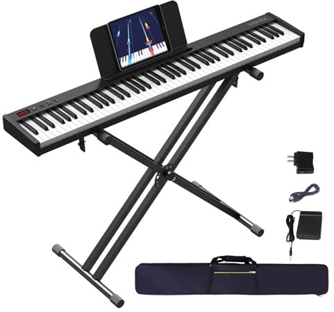 KONIX Piano Keyboard 88 Key with Stand, Touch Sensitivity, Full Size Semi-weighted Keyboard Piano for Beginner Include Sustain Pedal, Power Supply and Piano Bag