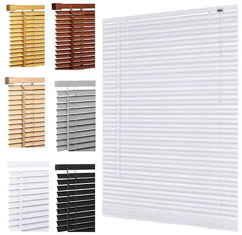 Ruby Deals Custom Made to Measure PVC Venetian Blinds Window 25mm Thin Slats Easy Fit Window Treatment Shutters Child Safe Home Office (White Embossed blinds W105 x 213Hcm)