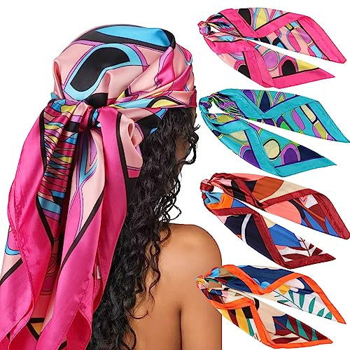DRESHOW Donna Foulard Quadrato Grande in Raso Sciarpe per Capelli Accessori in Seta Bandane da Spiaggia con Motivi Classici