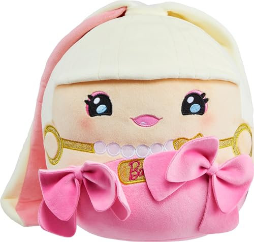 Barbie Cuutopia Plüschpuppe mit ikonischem Look, 25,4 cm, weiche Kissenpuppe mit taktilem Filz, rosa Schleifen und langem Pferdeschwanz, Sammlerstück