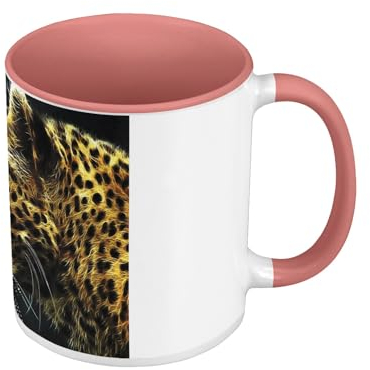 Tasse, Farbe Premium Qualität, Rosa – Panther Artwork Art Wildtiere Exotisch – Tasse mit Henkel und farbigem Innenfutter