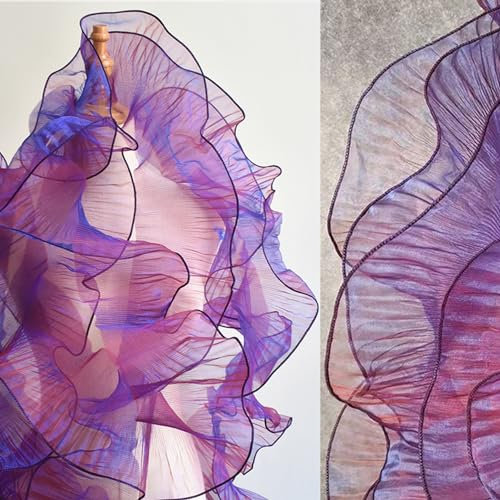 4,5 m Schillerndes Rüschenband, Plissierter Chiffonbesatz, für Kleider, Hochzeitsdekoration, Basteln, Nähen (Magic Rose Violet)