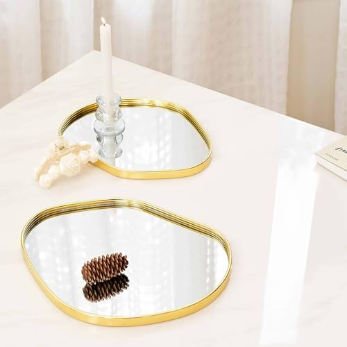 XINYOJAJU Parfüm-Tabletts, goldfarbenes Spiegeltablett, dekoratives Tablett, rutschfester Kartoffelförmiger Parfüm-Organizer für Schmuck, Badezimmer, Couchtisch (Kartoffelform (M+L)