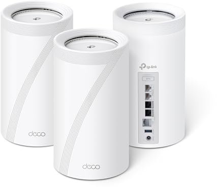 TP-Link 𝐃𝐞𝐜𝐨 BE95 Quad-Band WiFi 7 BE33000 Whole Home Mesh System - 16-Stream, 2 x 10G + 2 x 2.5G Ports Wired Backhaul, 12 x High-Gain Antennas, VPN, AI-Roaming, 4x4 MU-MIMO, HomeShield (3-Pack)