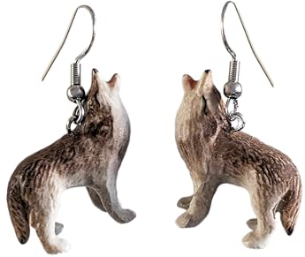 Heulender Wolf Porzellan Ohrringe Handbemalt Schmuck Glücksgeist Tier, Porzellan Aus Chirurgenstahl Porzellan