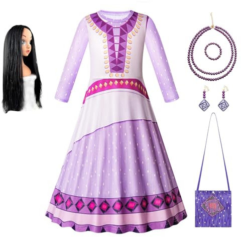YOSICIL Wunschkleider verkleidung mädchen perücke Halskette Tasche Mädchen Wish Wish Dress Pink Kleid Wish Dress für Karneval Halloween Weihnachten Geburtstagsfeiern Schule, 120
